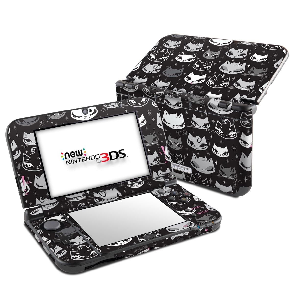 Nintendo 3DS LL Skin design of Pattern, Design, Headgear, Hat, Smile, Team, Crowd, with black, white, gray colors