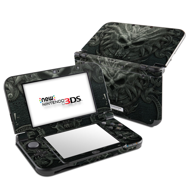 Nintendo 3DS LL Skin design of Demon, Dragon, Fictional character, Illustration, Supernatural creature, Drawing, Symmetry, Art, Mythology, Mythical creature, with black, gray colors