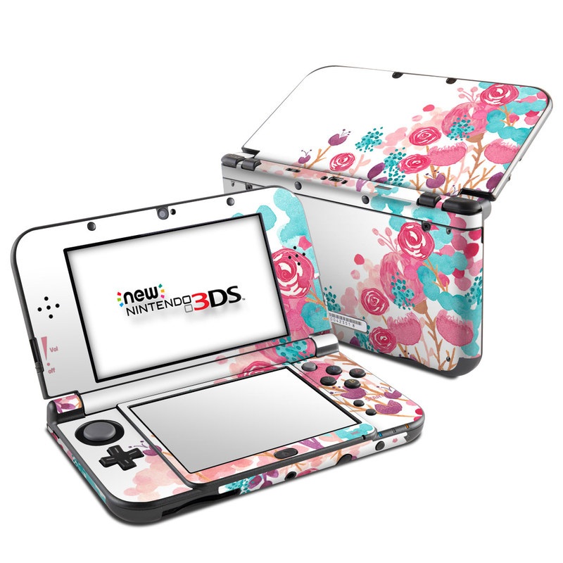 Nintendo 3DS LL Skin design of Pink, Pattern, Design, Illustration, Clip art, Plant, Graphics, Art, with white, pink, purple, blue, red colors