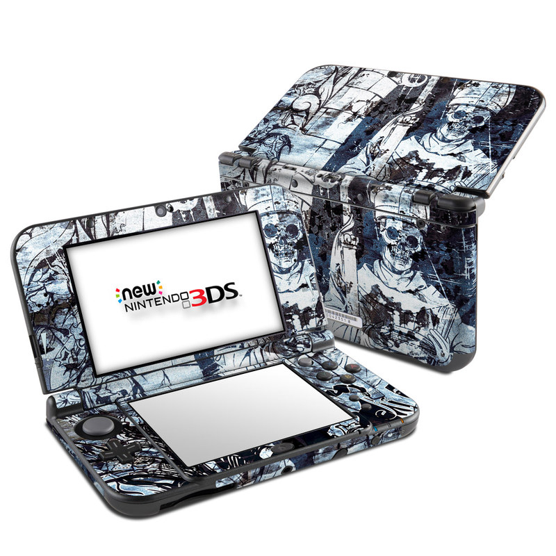 Nintendo 3DS LL Skin design of Illustration, Art, Monochrome, Visual arts, Drawing, Black-and-white, Graphic design, Fictional character, Fiction, Sketch, with white, black, blue, gray colors