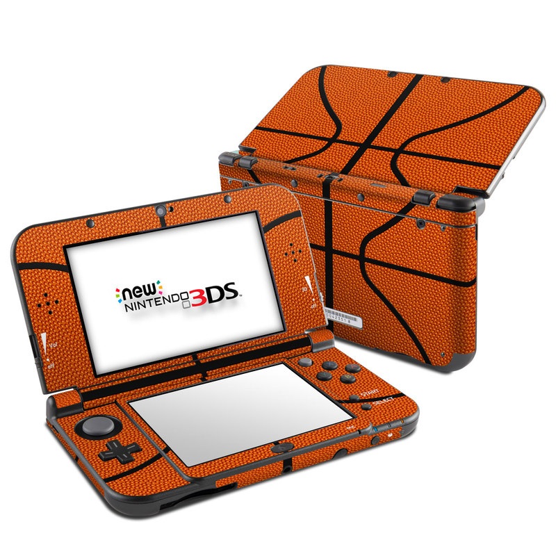 Nintendo 3DS LL Skin design of Orange, Basketball, Line, Pattern, Sport venue, Brown, Yellow, Design, Net, Team sport, with orange, black colors