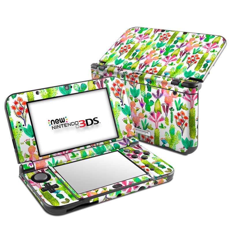 Nintendo 3DS LL Skin design of Pattern, Floral design, Plant, Wildflower, Wrapping paper, with white, green, red, purple, pink, black colors