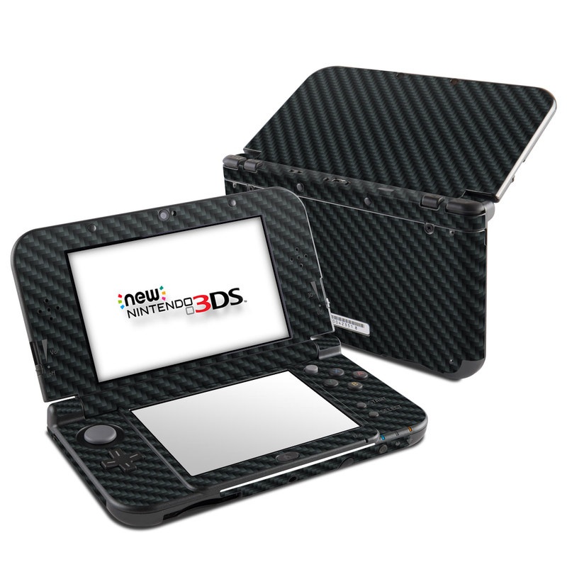 Nintendo 3DS LL Skin design of Green, Black, Blue, Pattern, Turquoise, Carbon, Textile, Metal, Mesh, Woven fabric, with black colors
