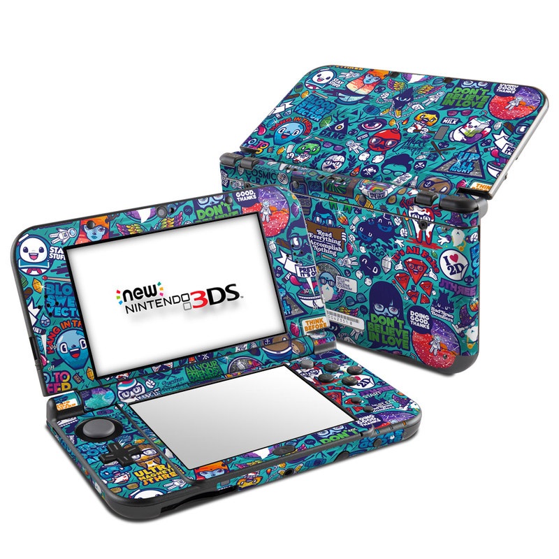 Nintendo 3DS LL Skin design of Art, Visual arts, Illustration, Graphic design, Psychedelic art, with blue, black, gray, red, green colors