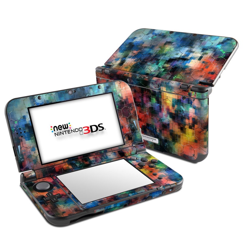 Nintendo 3DS LL Skin design of Blue, Colorfulness, Pattern, Psychedelic art, Art, Sky, Design, Textile, Dye, Modern art, with black, blue, red, gray, green colors