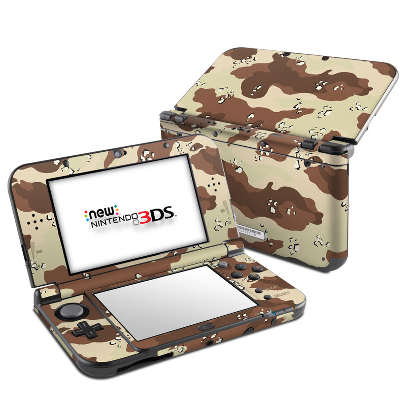 Nintendo 3DS LL Skin design of Military camouflage, Brown, Pattern, Design, Camouflage, Textile, Beige, Illustration, Uniform, Metal, with gray, red, black, green colors