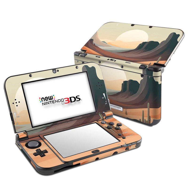 Nintendo 3DS LL Skin design of Sky, Light, Nature, Natural landscape, Art, Landscape, Moon, Mountainous landforms, Formation, Erg, with orange, yellow, brown, green, white, black colors