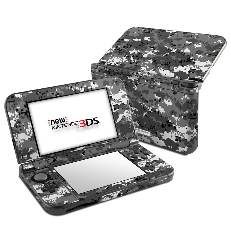Nintendo 3DS LL Skin design of Military camouflage, Pattern, Camouflage, Design, Uniform, Metal, Black-and-white with black, gray colors