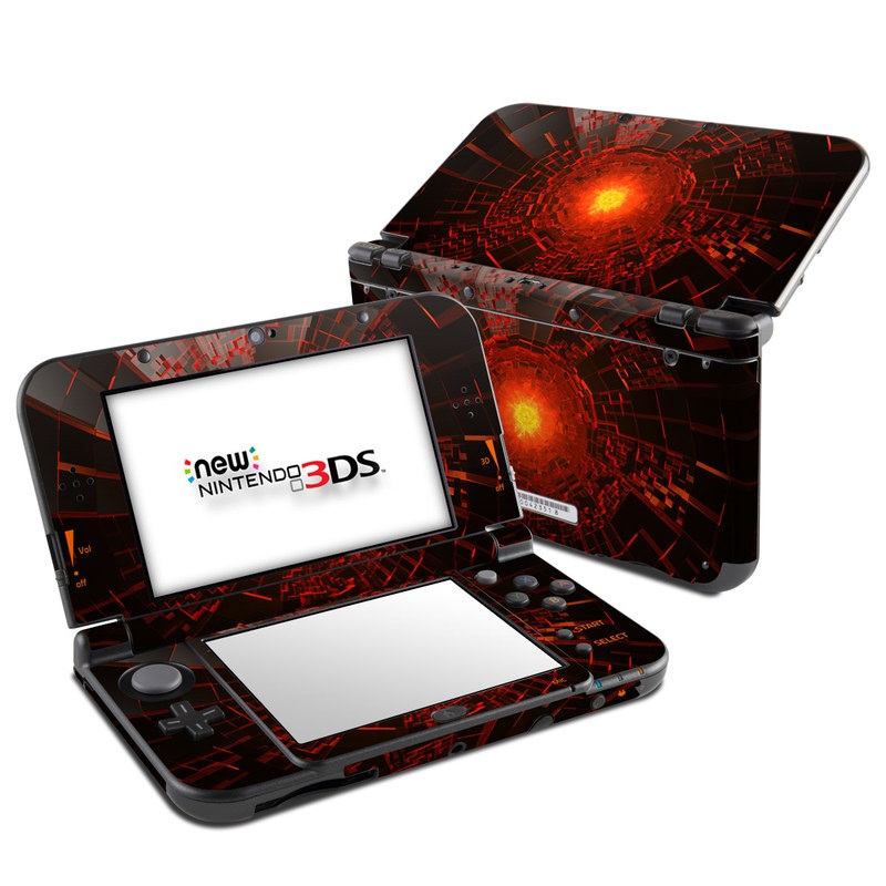 Nintendo 3DS LL Skin design of Red, Fractal art, Light, Circle, Design, Art, Graphics, Symmetry, Pattern, Space, with black, red colors