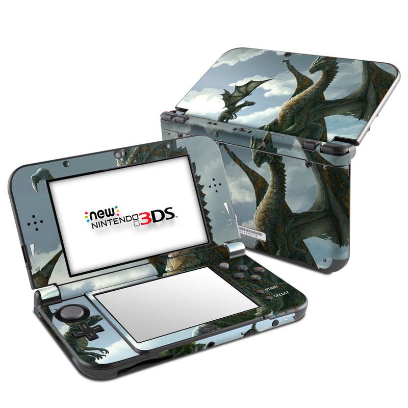 Nintendo 3DS LL Skin design of Dragon, Cg artwork, Fictional character, Mythical creature, Mythology, Extinction, Cryptid, Illustration, Games, Massively multiplayer online role-playing game, with black, gray, blue, white, purple colors