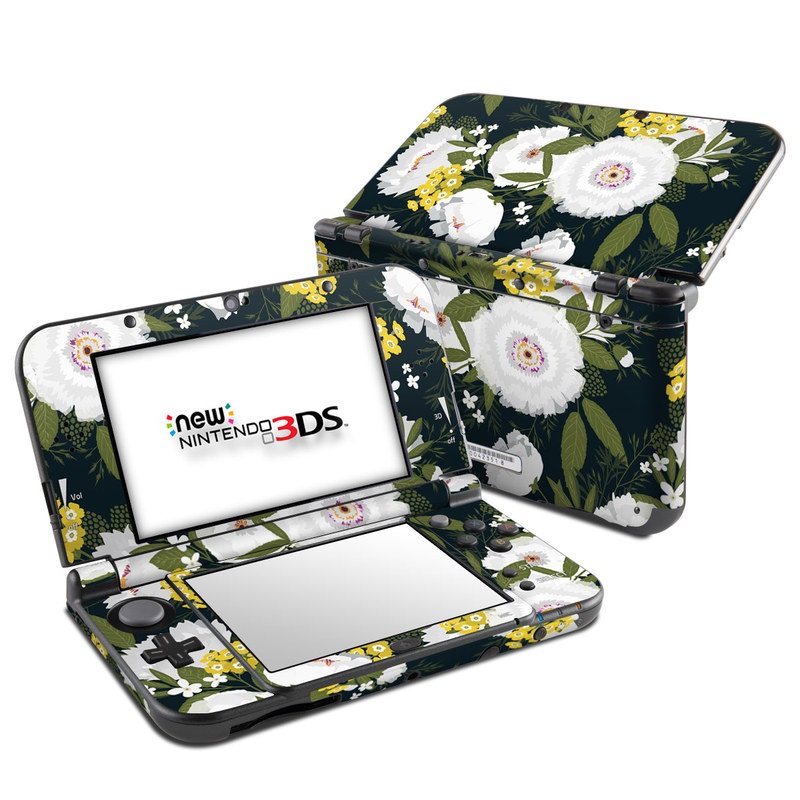 Nintendo 3DS LL Skin design of Flower, Flowering plant, Plant, Petal, Daisy, mayweed, Wildflower, Floral design, Annual plant with green, yellow, white, orange colors