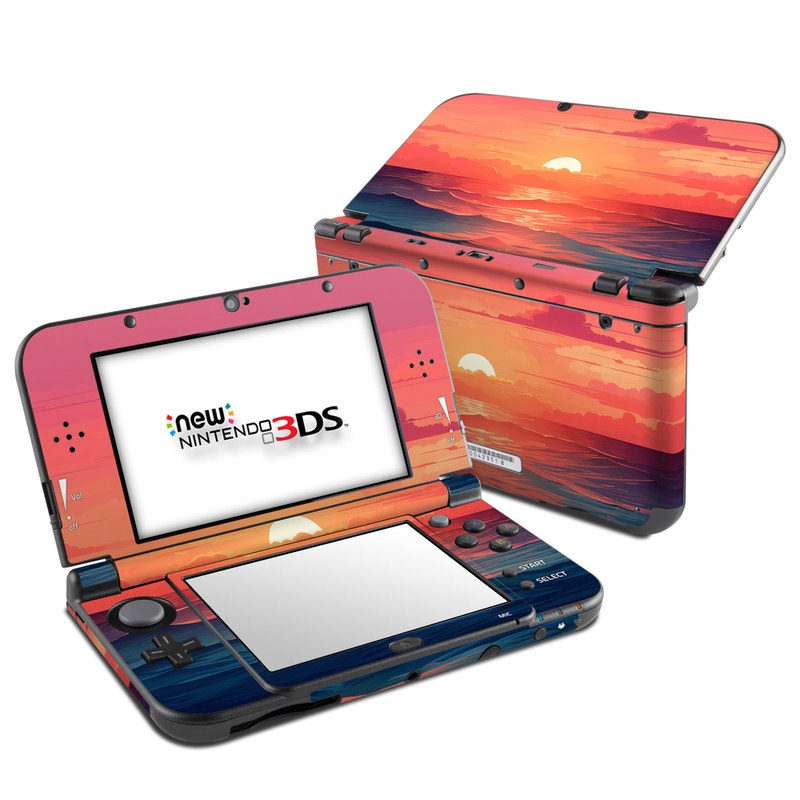 Nintendo 3DS LL Skin design of Cloud, Sky, Atmosphere, Daytime, Afterglow, Ecoregion, Nature, Dusk, Water, Orange, with blue, red, yellow, orange, pink, black, purple colors