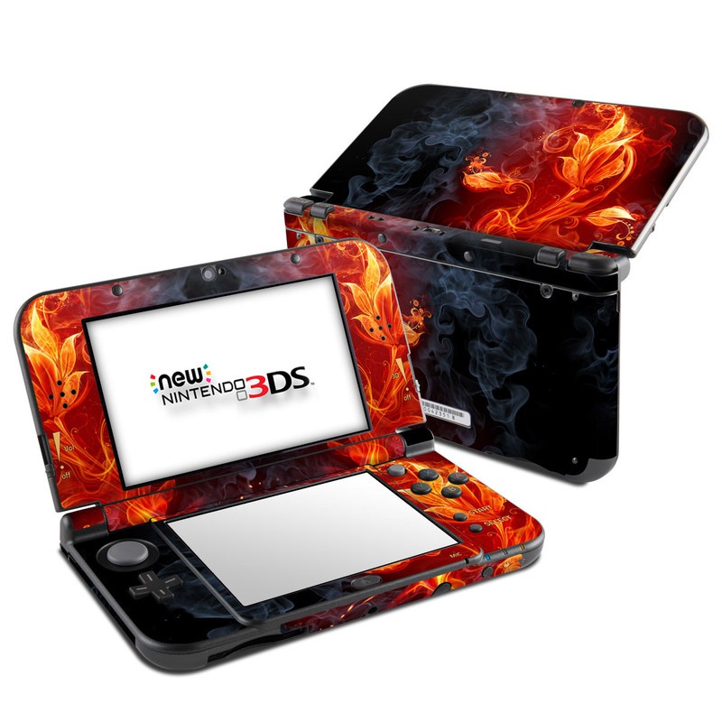 Nintendo 3DS LL Skin design of Flame, Fire, Heat, Red, Orange, Fractal art, Graphic design, Geological phenomenon, Design, Organism, with black, red, orange colors