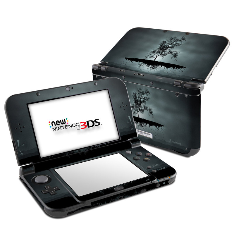 Nintendo 3DS LL Skin design of Reflection, Sky, Nature, Water, Black, Tree, Black-and-white, Monochrome photography, Natural landscape, Atmospheric phenomenon, with black, gray, blue colors
