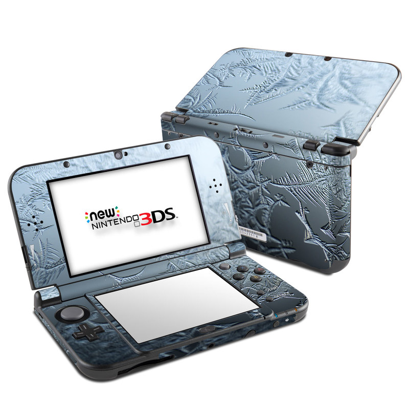 Nintendo 3DS LL Skin design of Water, Frost, Freezing, Winter, Pattern, Ice, Sky, Atmosphere, Design, Reflection, with blue, gray, white, black colors