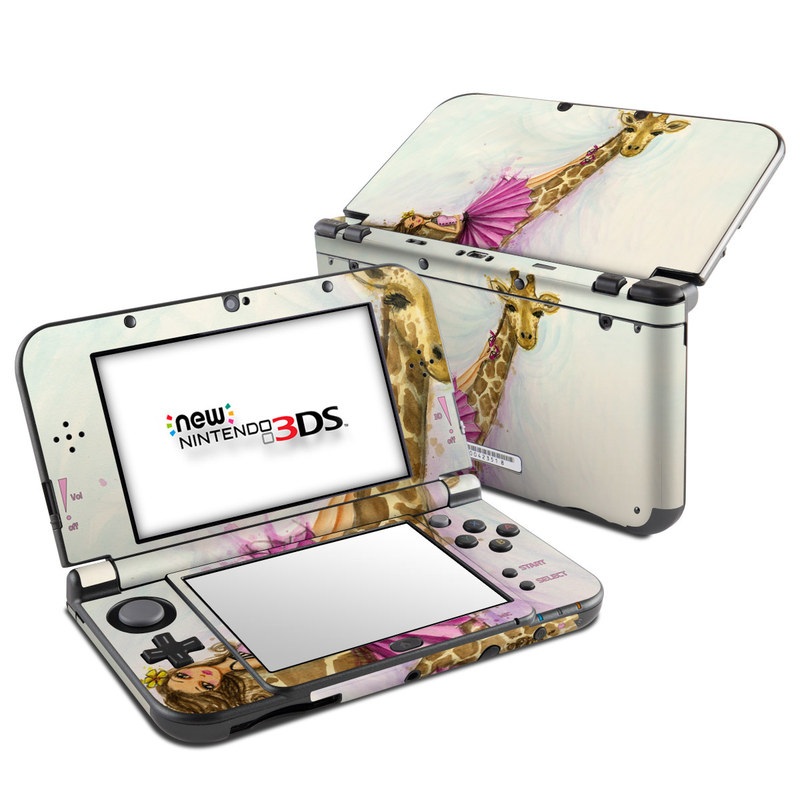 Nintendo 3DS LL Skin design of Giraffe, Giraffidae, Terrestrial animal, Pink, Wildlife, Snout, Fawn, Illustration, Watercolor paint, Magenta, with blue, brown, orange, pink colors
