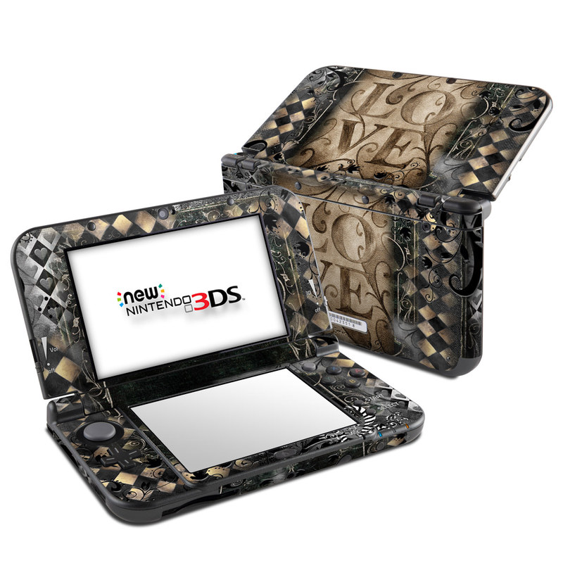 Nintendo 3DS LL Skin design of Pattern, Brown, Design, Textile, Art, with black, gray, green, red colors