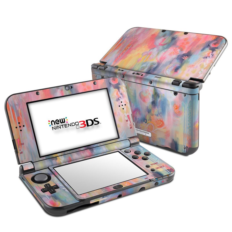 Nintendo 3DS LL Skin design of Painting, Watercolor paint, Modern art, Acrylic paint, Art, Visual arts, Paint, Artwork, Dye, with blue, pink, orange, yellow, red, white colors
