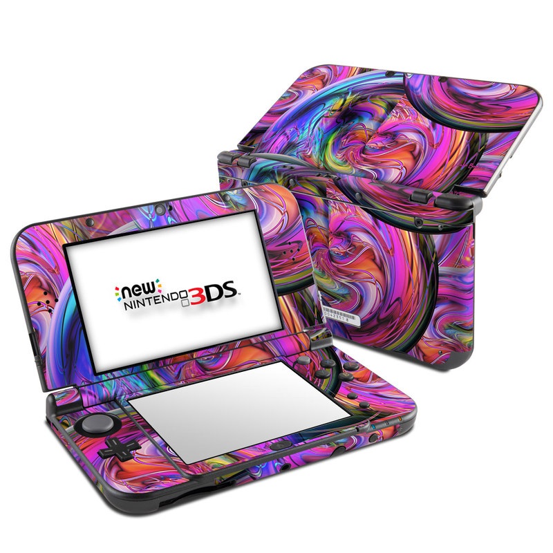Nintendo 3DS LL Skin design of Pattern, Psychedelic art, Purple, Art, Fractal art, Design, Graphic design, Colorfulness, Textile, Visual arts, with purple, black, red, gray, blue, green colors