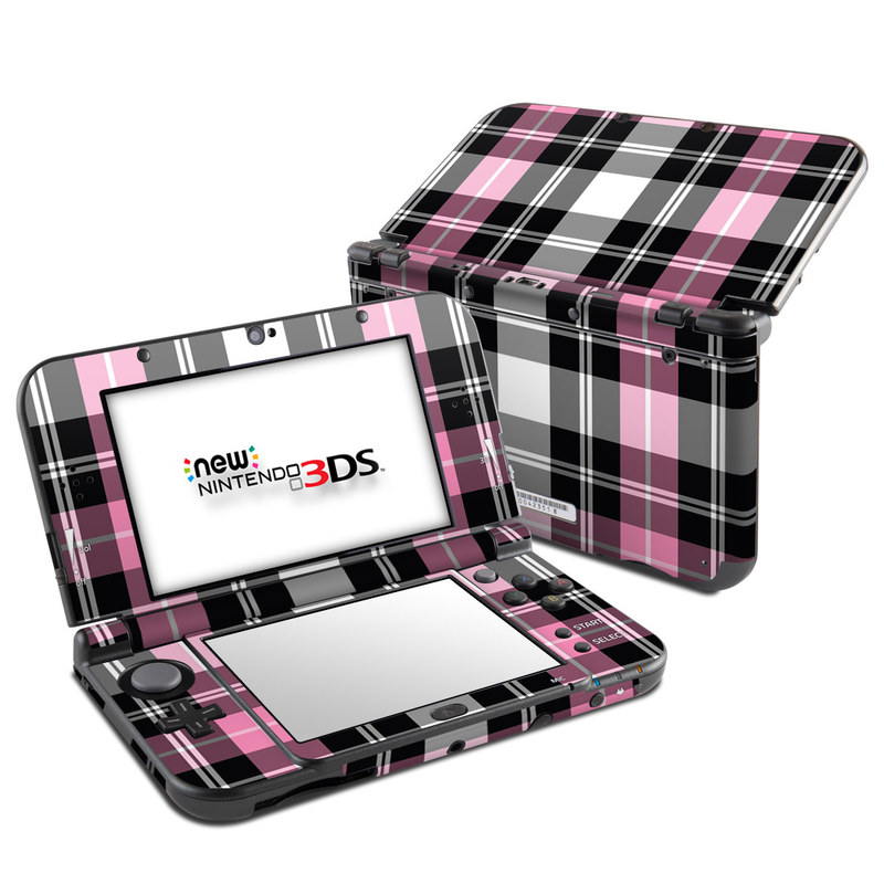 Nintendo 3DS LL Skin design of Plaid, Tartan, Pattern, Pink, Purple, Violet, Line, Textile, Magenta, Design, with black, gray, pink, red, white, purple colors