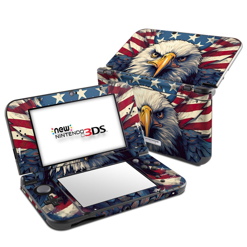 Nintendo 3DS LL Skin design of Bird, Accipitridae, Beak, Sea eagle, Falconiformes, Feather, Eagle, Painting, Art, Bald eagle, with red, blue, white, brown, yellow, gray, orange colors