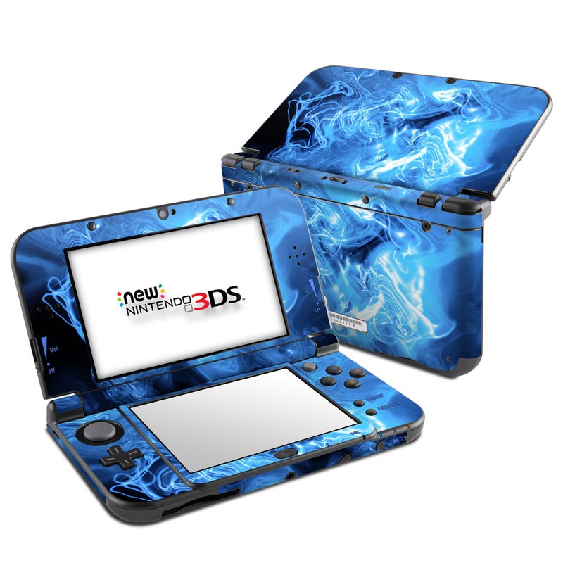Nintendo 3DS LL Skin design of Blue, Water, Electric blue, Organism, Pattern, Smoke, Liquid, Art with blue, black, purple colors