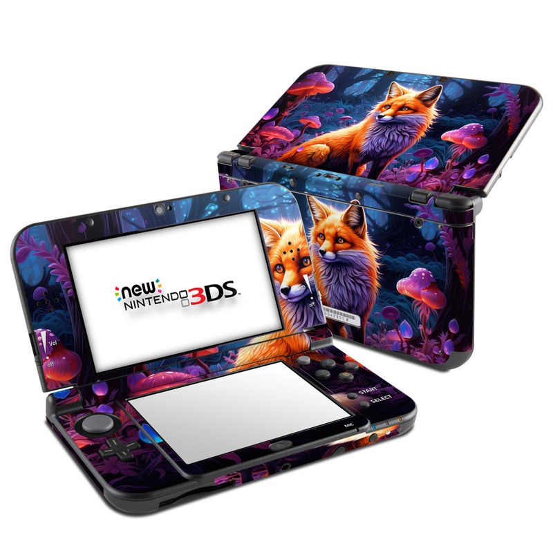 Nintendo 3DS LL Skin design of Plant, Light, Carnivore, Orange, Organism, Tree, Pink, Natural landscape, Fawn, Whiskers, with red, orange, white, black, purple, gray, green colors