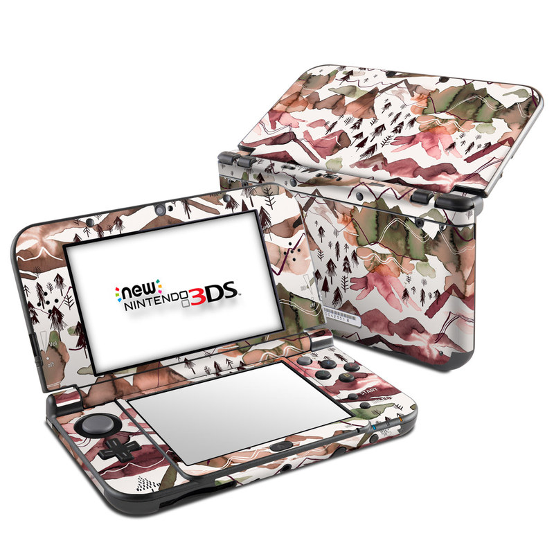 Nintendo 3DS LL Skin design of Pattern, Design, Leaf, Camouflage, Military camouflage, Illustration, Art, with white, red, black, gray colors
