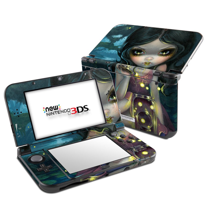 Nintendo 3DS LL Skin design of Cg artwork, Illustration, Fictional character, Art, Iris, Black hair, Fawn, Mythology, Fiction, with blue, green, pink, yellow, black, white colors