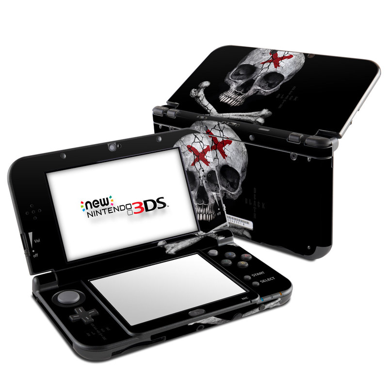 Nintendo 3DS LL Skin design of Bone, Skull, Skeleton, Jaw, Illustration, Animation, Fictional character, Still life photography, with black, white, gray colors