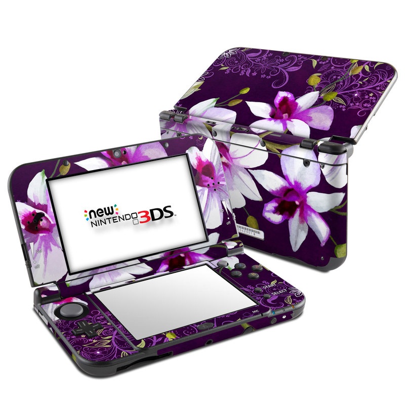 Nintendo 3DS LL Skin design of Flower, Purple, Petal, Violet, Lilac, Plant, Flowering plant, cooktown orchid, Botany, Wildflower, with black, gray, white, purple, pink colors
