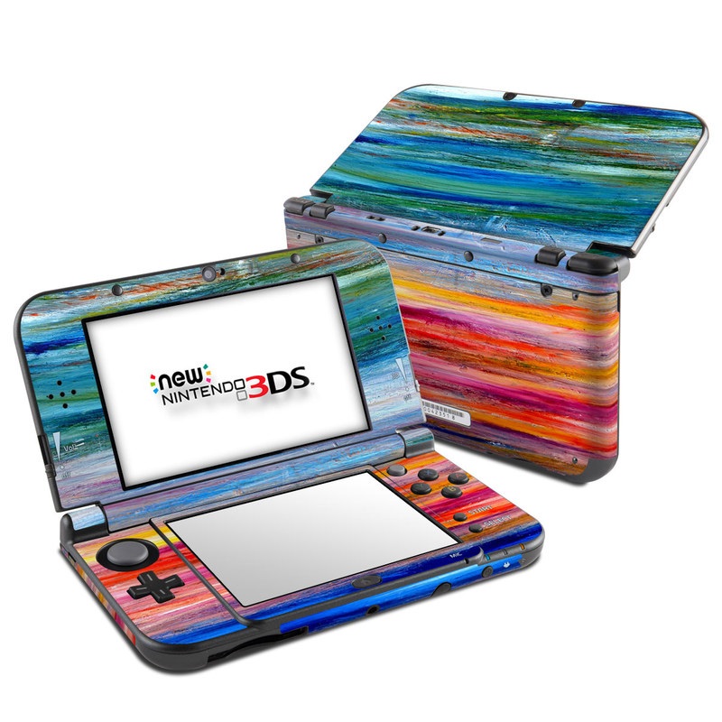Nintendo 3DS LL Skin design of Sky, Painting, Acrylic paint, Modern art, Watercolor paint, Art, Horizon, Paint, Visual arts, Wave, with gray, blue, red, black, pink colors