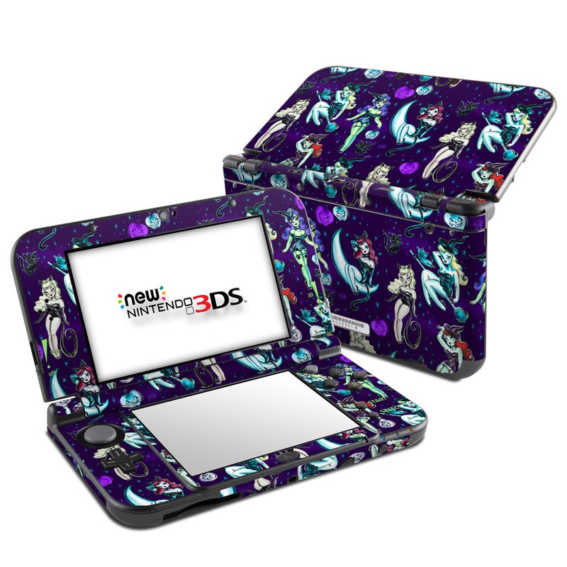 Nintendo 3DS LL Skin design of Illustration, Cartoon, Violet, Art, Fictional character, Graphic design, Fiction, Visual arts, Style, Graphics, with blue, green, white, yellow, red, purple colors