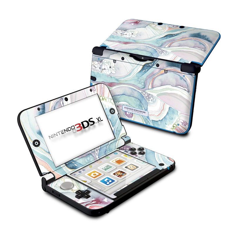 Nintendo 3DS XL Original Skin design of Watercolor paint, Plant, Art, Illustration, Flower with blue, purple, pink, red, orange colors