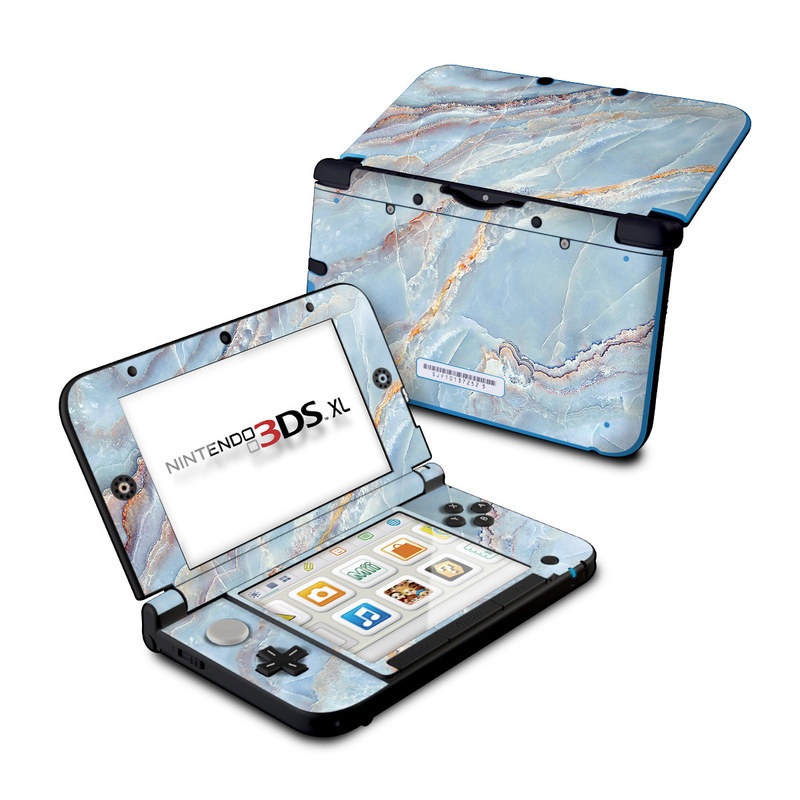 Nintendo 3DS XL Original Skin design of Blue, Azure, Aqua, Onyx, with blue, red, orange, white colors