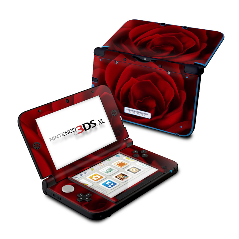 Nintendo 3DS XL Original Skin design of Red, Garden roses, Rose, Petal, Flower, Nature, Floribunda, Rose family, Close-up, Plant with black, red colors
