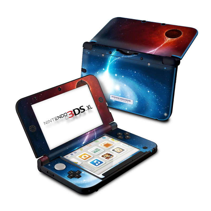 Nintendo 3DS XL Original Skin design of Outer space, Atmosphere, Astronomical object, Universe, Space, Sky, Planet, Astronomy, Celestial event, Galaxy, with blue, red, black colors