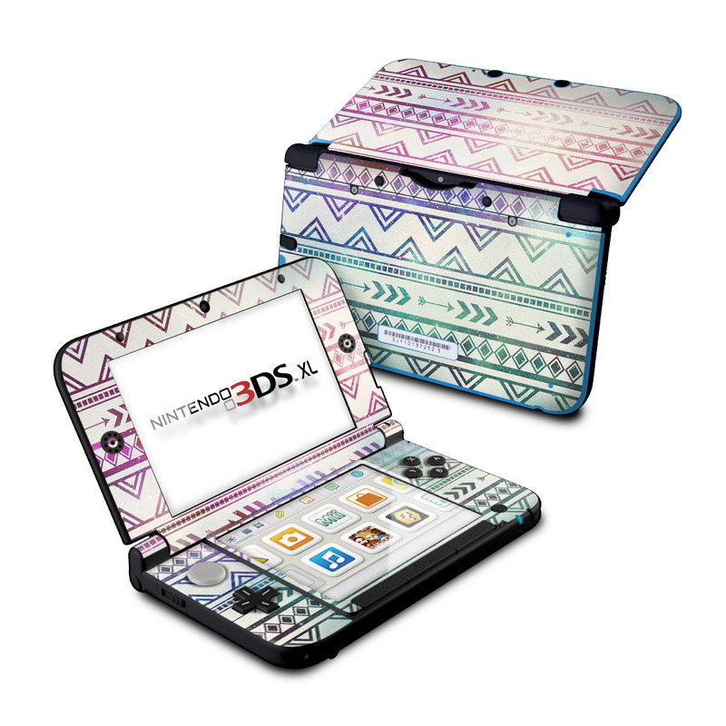 Nintendo 3DS XL Original Skin design of Pattern, Line, Teal, Design, Textile with gray, pink, yellow, blue, black, purple colors