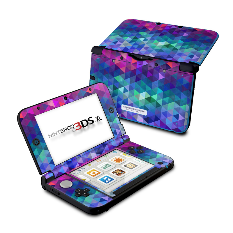 Nintendo 3DS XL Original Skin design of Purple, Violet, Pattern, Blue, Magenta, Triangle, Line, Design, Graphic design, Symmetry with blue, purple, green, red, pink colors