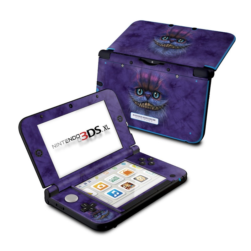 Nintendo 3DS XL Original Skin design of Cat, Whiskers, Felidae, Small to medium-sized cats, Snout, Eye, Illustration, Ojos azules, Black cat, Carnivore, with purple, blue colors