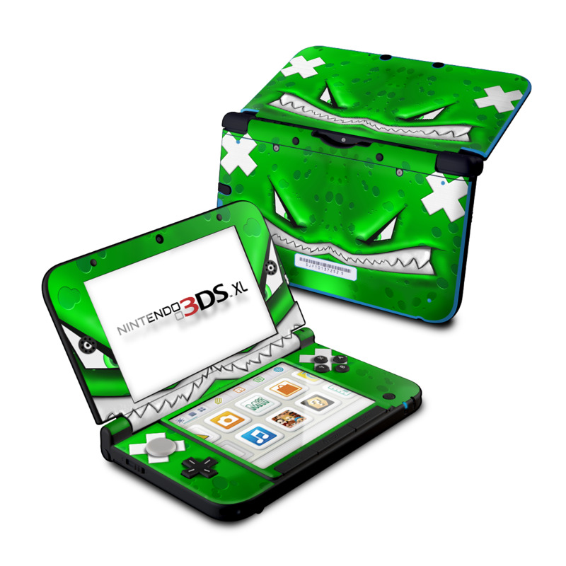 Nintendo 3DS XL Original Skin design of Green, Font, Animation, Logo, Graphics, Games with green, white colors