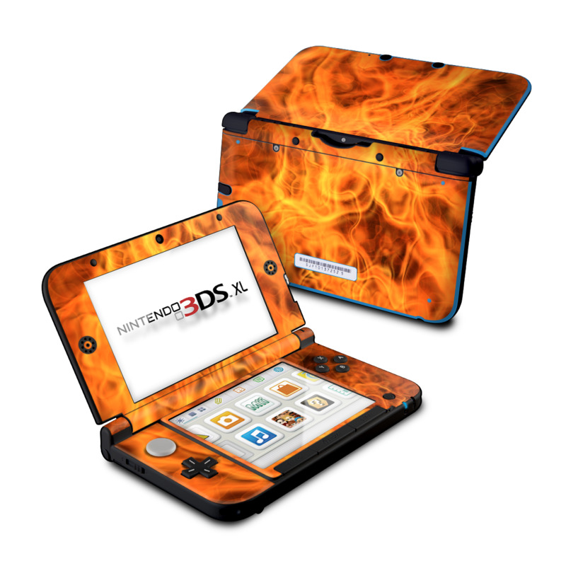 Nintendo 3DS XL Original Skin design of Flame, Fire, Heat, Orange with red, orange, black colors