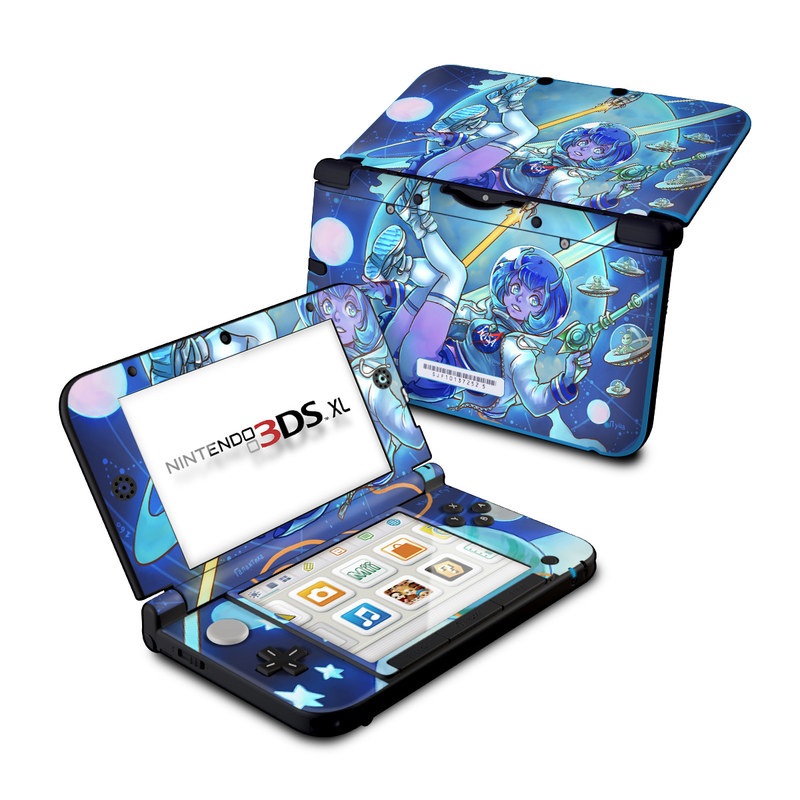 Nintendo 3DS XL Original Skin design of Cartoon, Illustration, Graphic design, Games, Space, Design, Anime, Art, Graphics, Fictional character with blue, white, yellow, purple, green, red, orange, black colors