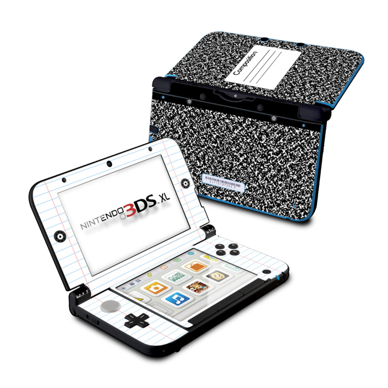 Nintendo 3DS XL Original Skin design of Text, Font, Line, Pattern, Black-and-white, Illustration with black, gray, white colors