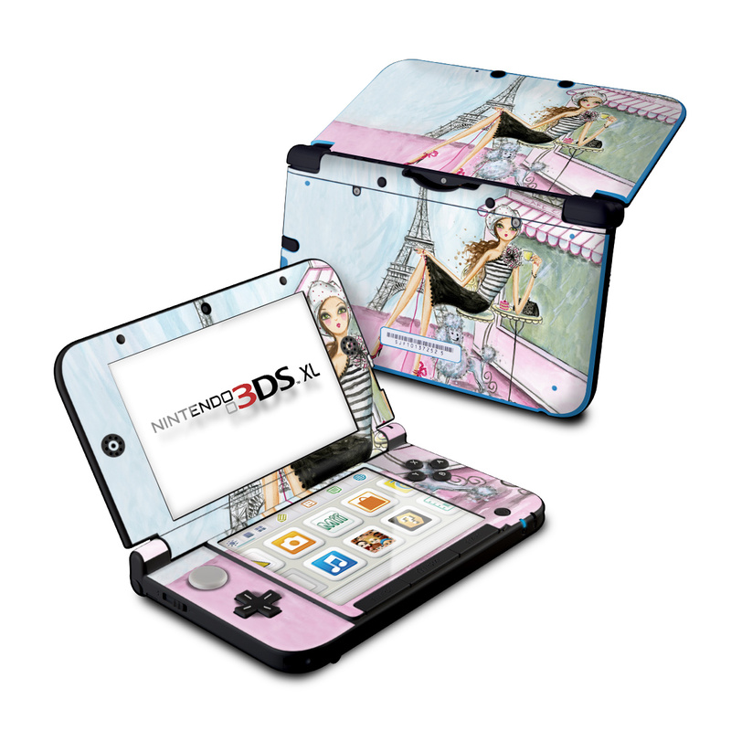 Nintendo 3DS XL Original Skin design of Pink, Illustration, Sitting, Konghou, Watercolor paint, Fashion illustration, Art, Drawing, Style with gray, purple, blue, black, pink colors