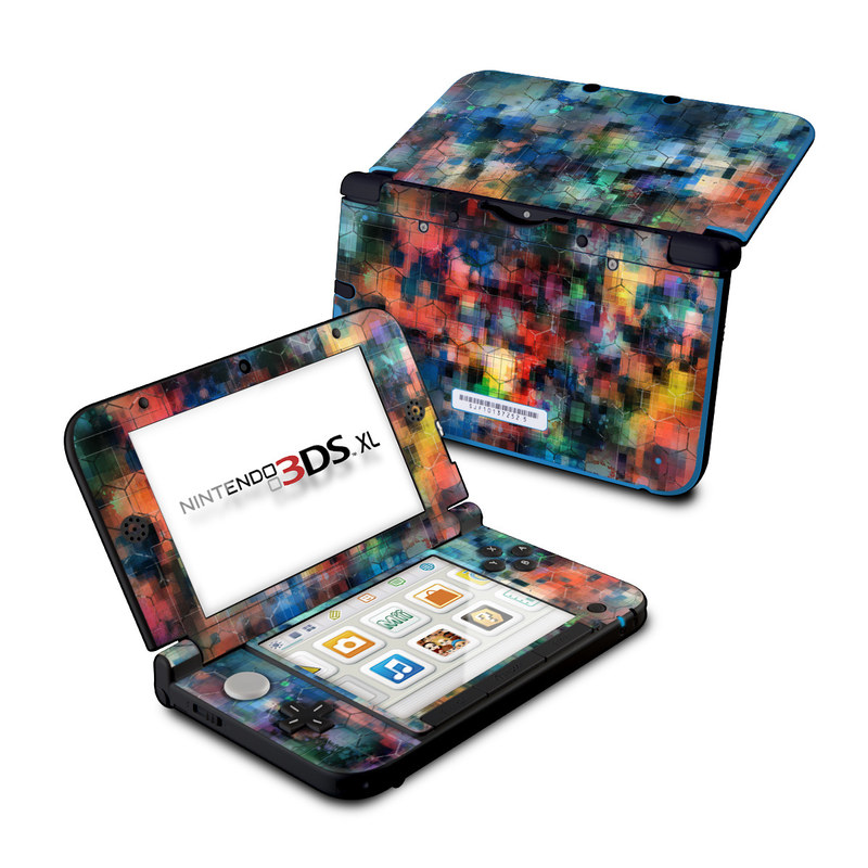 Nintendo 3DS XL Original Skin design of Blue, Colorfulness, Pattern, Psychedelic art, Art, Sky, Design, Textile, Dye, Modern art with black, blue, red, gray, green colors