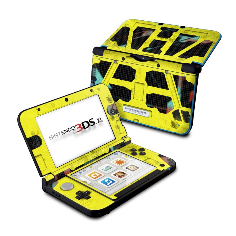 Nintendo 3DS XL Original Skin design of Yellow, Green, Font, Pattern, Graphic design with black, yellow, gray, blue, green colors
