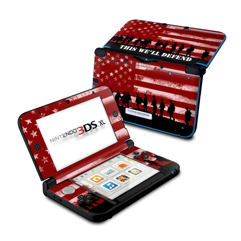 Nintendo 3DS XL Original Skin design of Red, Flag, Font, Veterans day, Crowd, Illustration, Silhouette, Red flag with red, black, gray, pink colors