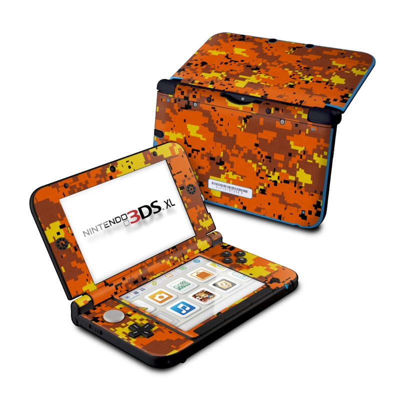 Nintendo 3DS XL Original Skin design of Orange, Yellow, Leaf, Tree, Pattern, Autumn, Plant, Deciduous with red, green, black colors