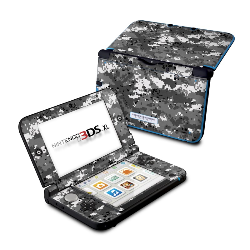 Nintendo 3DS XL Original Skin design of Military camouflage, Pattern, Camouflage, Design, Uniform, Metal, Black-and-white with black, gray colors